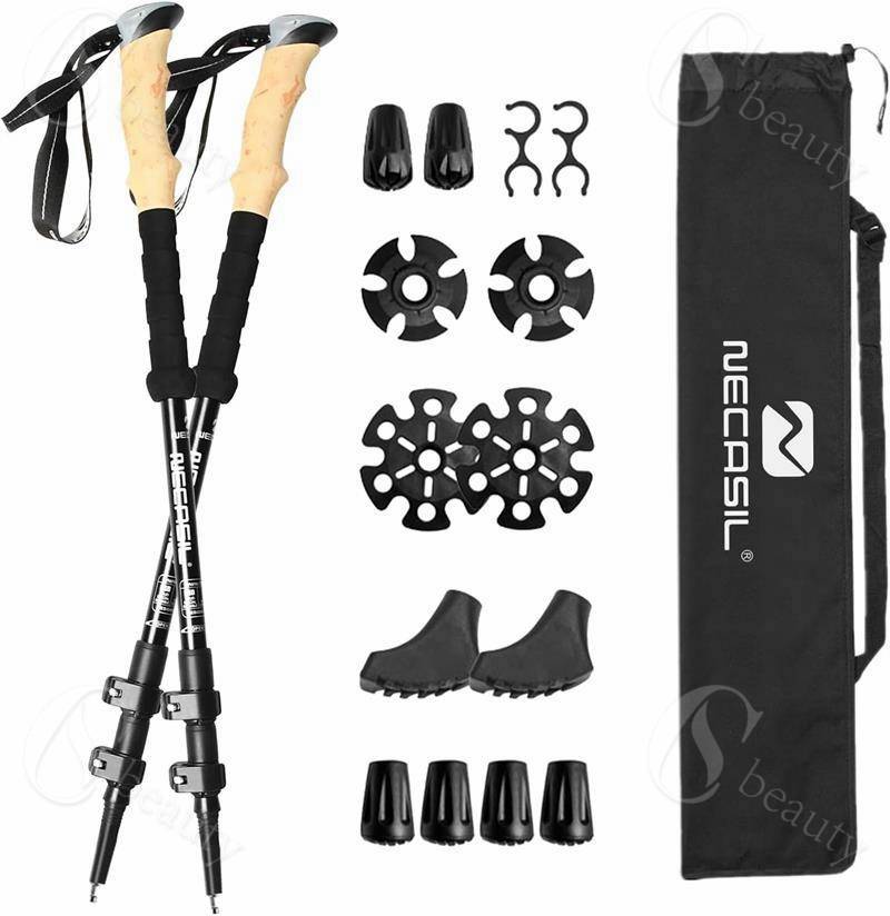 トレッキングポール カーボン 2本セット コルクグリップ 登山ストック 105-125cm調整可能 軽量 アルミ ..