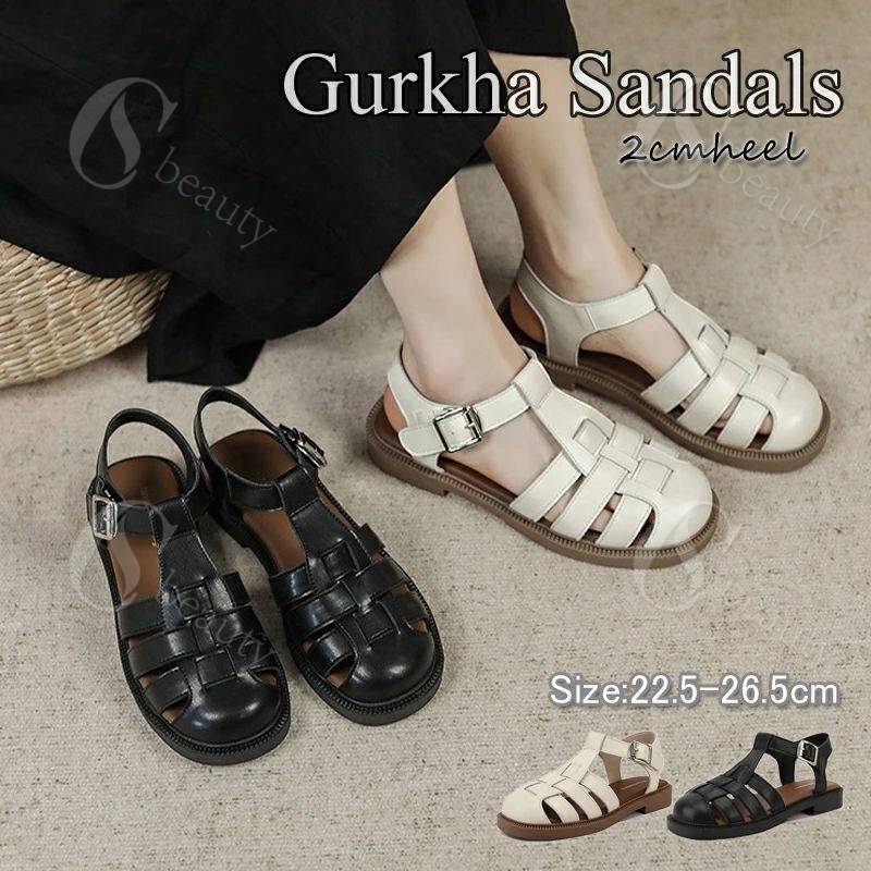 グルカサンダル レディース サンダル フラット フラットサンダル グルカ ローヒール ヒール2cm 編み込みサンダル ストラップサンダル ストラップ 歩きやすい 疲れない ストラップ スポサン 夏 カジュアル トレンド 大きサイズ26.5cmまで 2色 送料無料