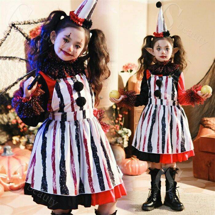 Rakuten - ハロウィン 衣装 子供 ピエロ ハロウィン衣装 joker コスプレ ワンピース キッズ コスチューム 女の子 子供用 変装 コスプレ衣装 キッズ ハロウィーン パーティー 仮装 学園祭 文化祭 新年会 演出服 舞台 万聖節 パーティー cosplay Halloween衣装 110~160cm
