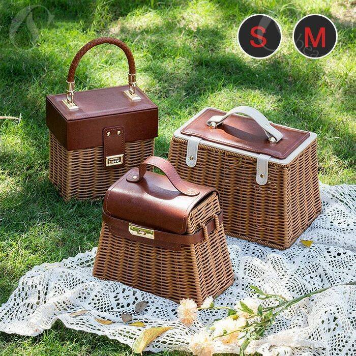 ピクニックバスケット 籐編みバッグ 結婚式 手作り おしゃれ 蓋付き レディース ハンドバッグ トートバ..
