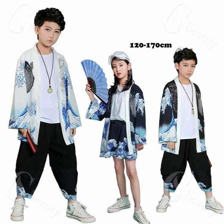 乐天商城 - キッズ 和風 ダンス衣装 セットアップ 女の子 男の子 ヒップホップ 羽織り 中華風 イベント衣装 おしゃれ 発表会 120 130 140 150 160 170