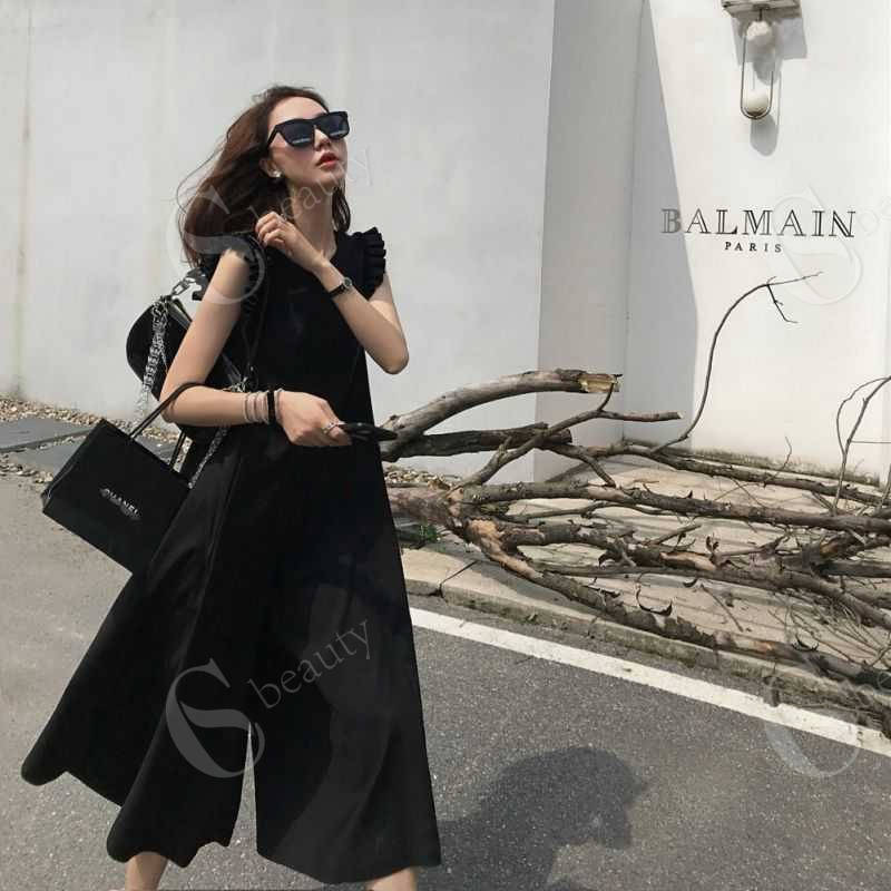 【送料無料】オールインワン レディース サロペット ノースリーブ ロング丈 フリル ママ 着痩せ 体型カバー UVカット ノースリーブ ラッシュガード