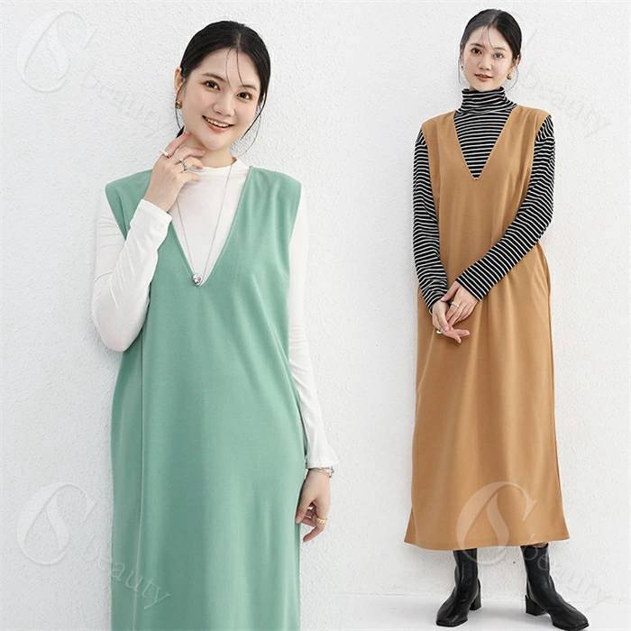 ジャンパースカート サロペット スカート レディース ロング ワンピース ノースリーブ Vネック サロペット キャミワンピース 重ね着 レイヤード ゆったり キャミワンピ ロングワンピース オールインワン ジャンスカ 無地 大きいサイズ 着痩せ 通勤 オフィス カジュアル