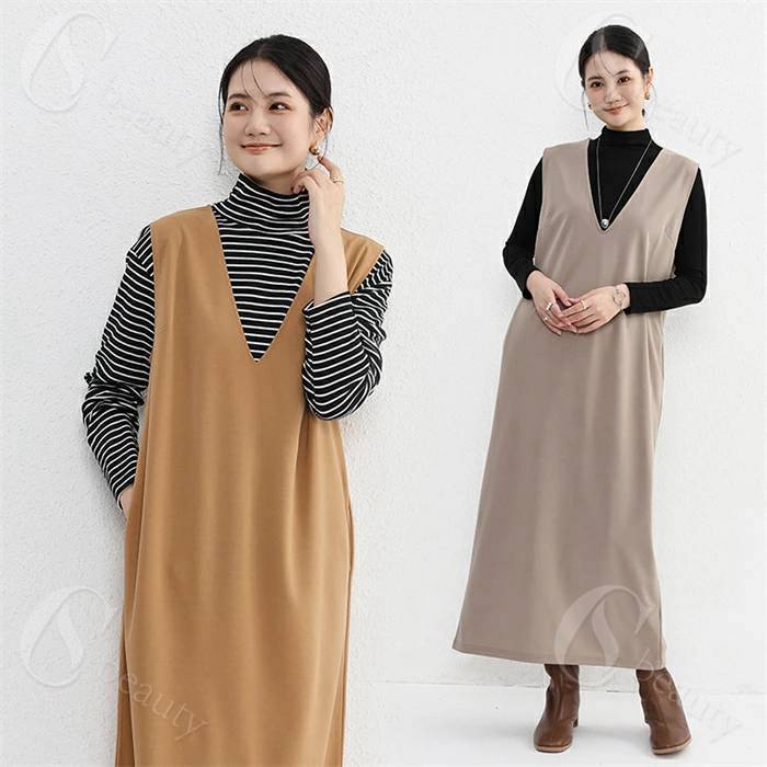 ジャンパースカート サロペット スカート レディース ロング ワンピース ノースリーブ Vネック サロペット キャミワンピース 重ね着 レイヤード ゆったり キャミワンピ ロングワンピース オールインワン ジャンスカ 無地 大きいサイズ 着痩せ 通勤 オフィス カジュアル