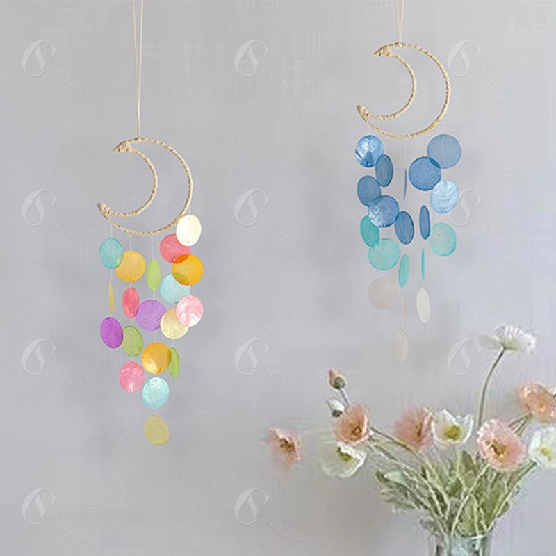 庭の吊り下げ風鈴 月風鈴 カピスシェル風鈴 オーシャンパーティーバナー 記念風鈴 ムーンドリームキャ..