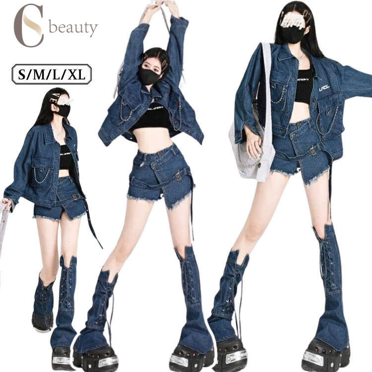 レディースダンス衣装 デニム服 ダンス衣装 パンク ファッション 大人 レディース ヒップホップ 原宿風..