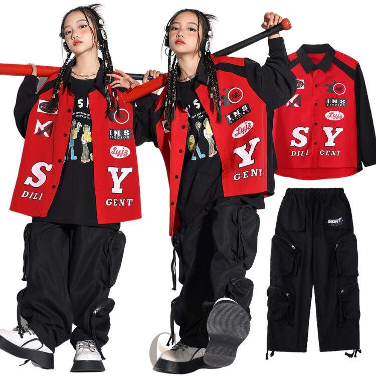 ブラック レッド 子供服 キッズダンス 衣装 女の子 男の子 ダンス発表会 ストリート 韓国 子供服 シャ..