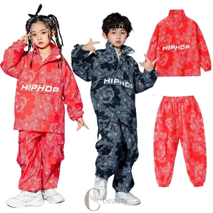 キッズダンス 衣装 パンツ 柄 黒 赤 レッド 女の子 男の子 ジャズ セットアップ キッズ チア ダンス衣..