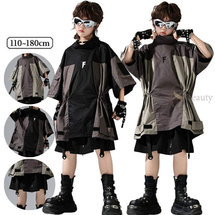 ダンス衣装 バイカラー セットアップ 灰 黒 HIPHOP 男の子 キッズダンス衣装 キッズダンス おしゃれ キ..