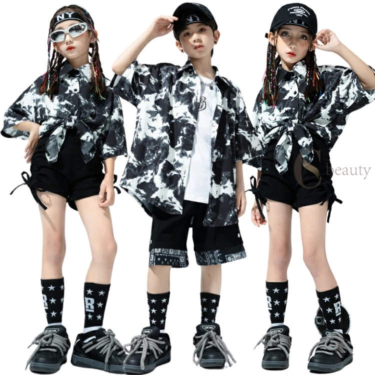 キッズ セットアップ 絞り染め タイダイ柄 黒 白 ホワイト ブラック シャツ トップス パンツ 女の子 男..