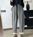 パンツ テーパードパンツ レディース ロングパンツ 九分丈 チェックパンツ チェック柄 レース 切り替え ウエストゴム イージーパンツ ボ ズボン 大きいサイズ 楽ちん 体型カバー ゆったり カジュアル ナチュラル 着痩せ 可愛い オシャレ 落ち感 春 夏 秋