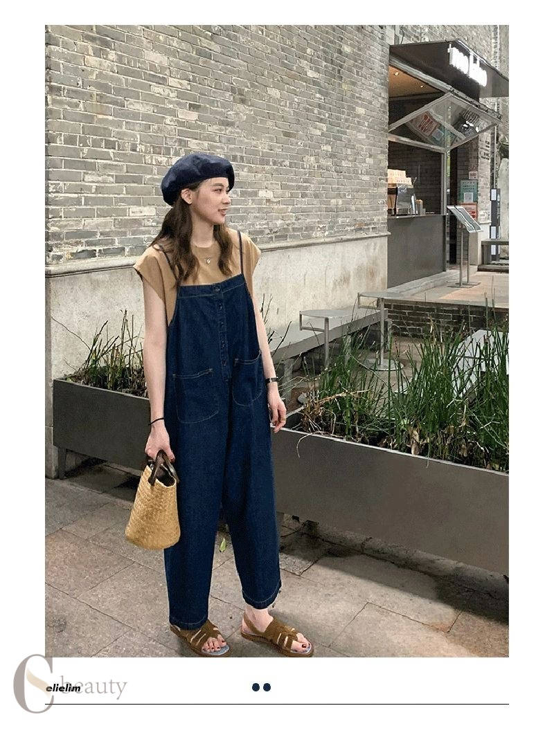 デニムサロペットパンツ オールインワン パンツ デニム レディース サロペ ワイド...