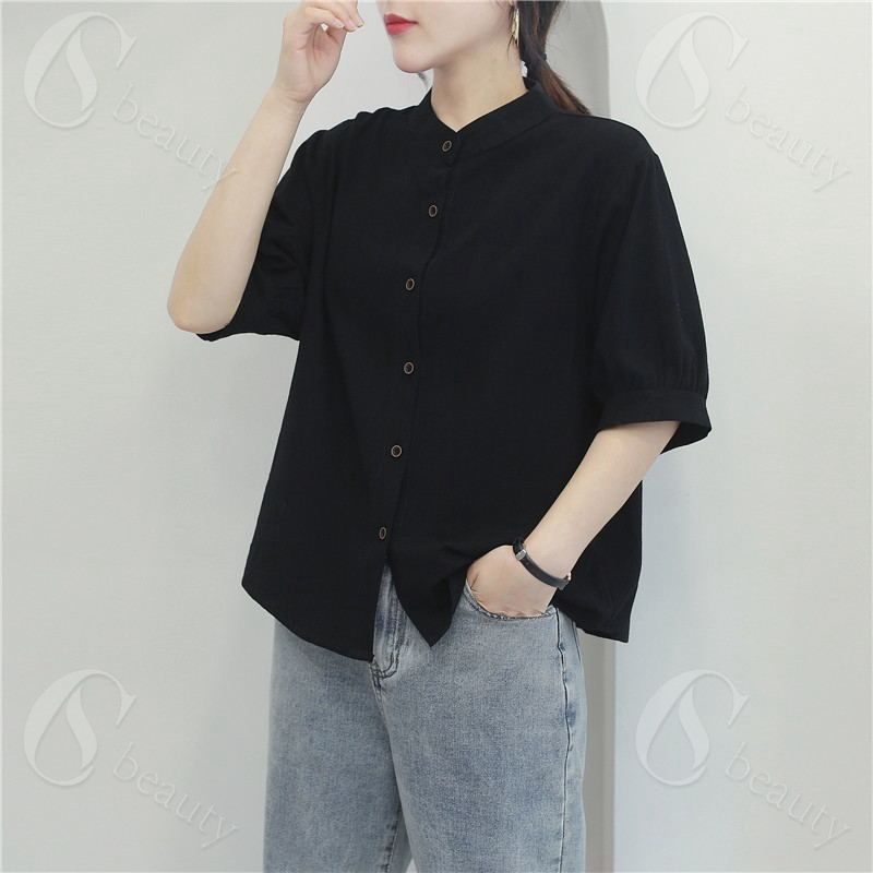 Rakuten - 半袖 シャツ レディース 夏 半袖シャツ 半そで ブラウス 春 トップス シャツブラウス カジュアル 白 黒 無地 ゆったり 体型カバー バンドカラー シフォン ボタン おしゃれ 大人 シンプル 通勤 速乾 オフィス 涼しい
