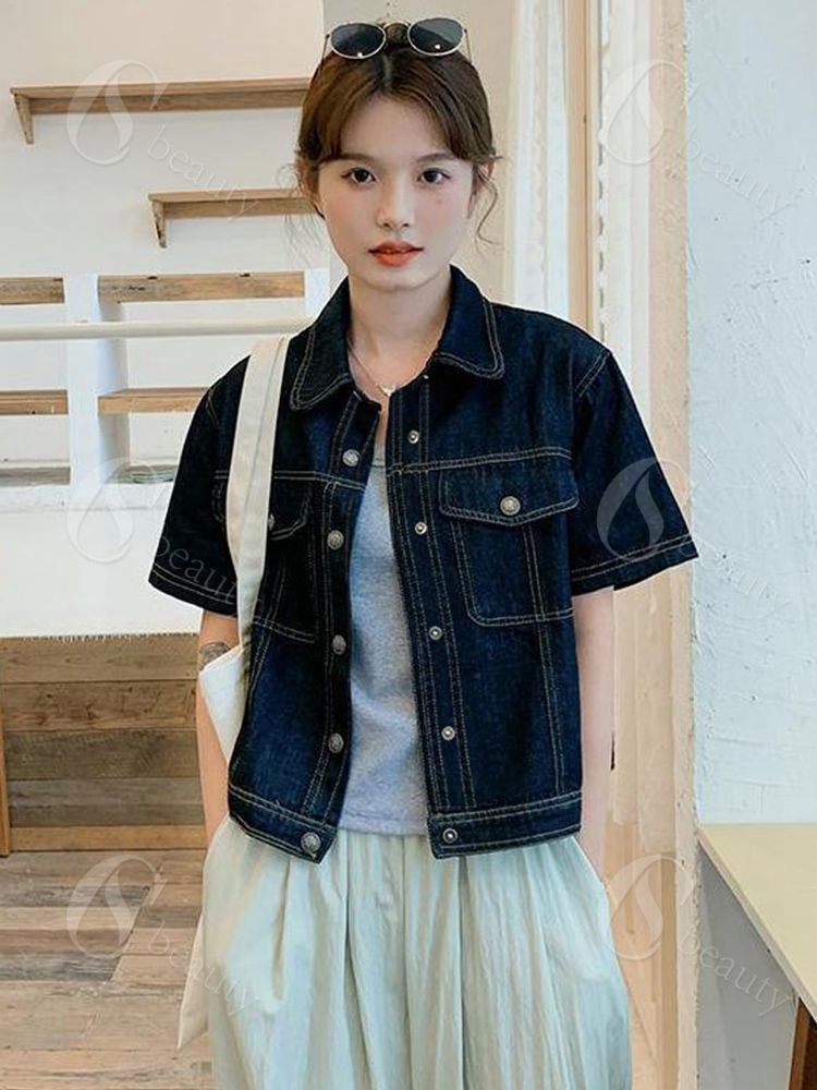 デニムジャケット 半袖 レディース アウター 春 夏 ショート丈 シャツジャケット デニム ジャケット ショート トップス ショートコート コットン 半袖ジャケ...