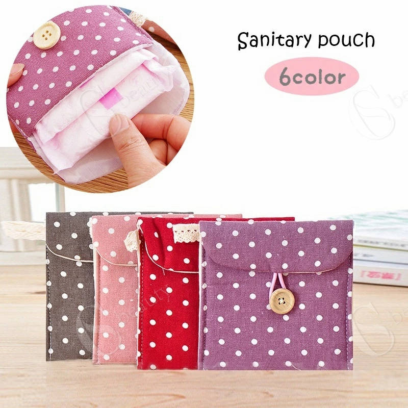 送料無料 サニタリーポーチ ナプキン用ポーチ 小物入れ 化粧ポーチ 生理サニタリーポーチ ナプキンポーチ入れ コスメ メイク ボタン ドット 水玉 四角 スクエア ミニ コンパクト 持ち運び かわいい おしゃれ エチケット