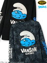 【 VANSON × SMURF 】“BIG FACE” 刺繍入り ロンT 〔別注〕 ｜ ロンティー 長T 長袖Tシャツ スマーフ キャラクター 映画 メンズ 秋 秋冬 冬 S M L LL XL 2L XXL 3L 人気 おすすめ バイカー ブランド