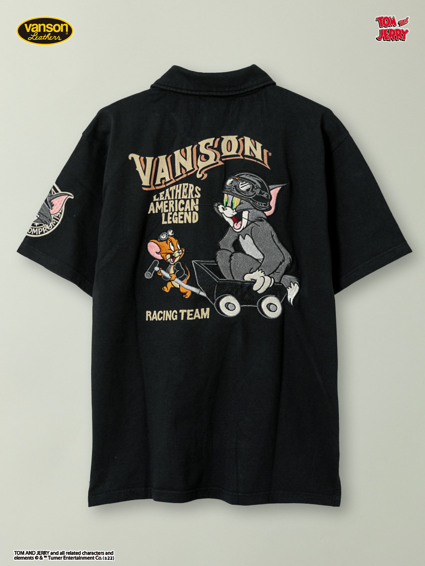＜送料無料＞【VANSON×TOM and JERRY】“RACING TEAM” 刺繍入り ポロ 