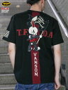 ＜送料無料＞【VANSON】“デスラビット×フラッグ” 刺繍入り Tシャツ ｜ ティーシャツ 半袖 通販 メンズ レディース ユニセックス 夏 夏服 オールシーズン 黒 ブラック M L XL LL 2L XXL 3L 大きいサイズ 人気 ヴァンソン バイカー ブランド 流儀圧搾 METHOD