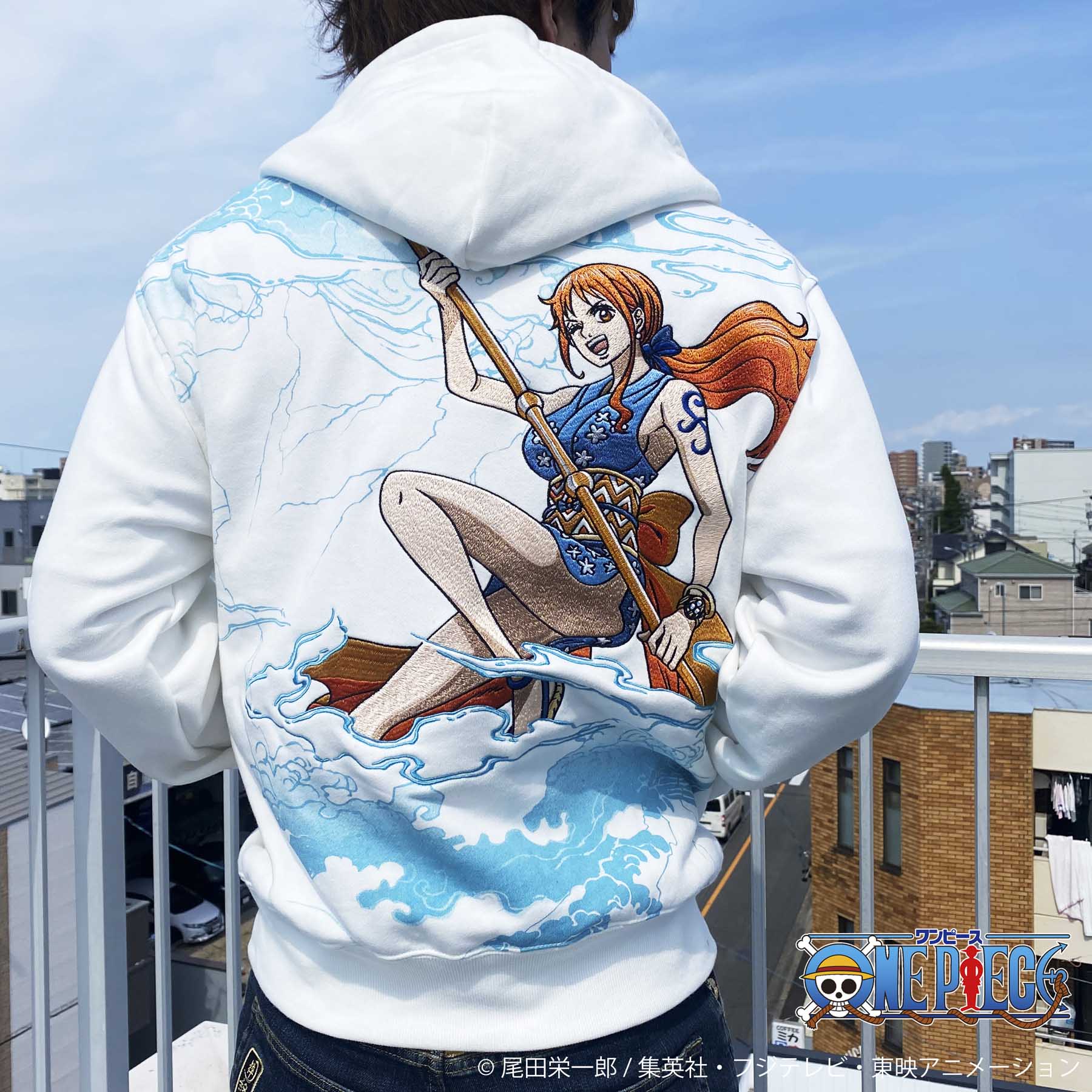 楽天流儀圧搾 楽天市場店＜送料無料＞【絡繰魂・粋× ONE PIECE 】 おナミ ZIP UP パーカー ｜ 和柄 ワンピース フルジップ ジップパーカー スウェット 長袖 通販 メンズ レディース ユニセックス 秋 秋服 白 ホワイト 黒 ブラック M L XL LL 2L XXL 3L 大きめ おしゃれ おすすめ 流儀圧搾