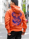 【AVIREX】“DRAGON & SNAKE”FADE WASH PRINT SWEAT PULL PARKA〔LIMITED〕 ｜ パーカー プルパーカー プルパーカー スウェット 長袖 秋 秋服 メンズ レディース ユニセックス グレー オレンジ …