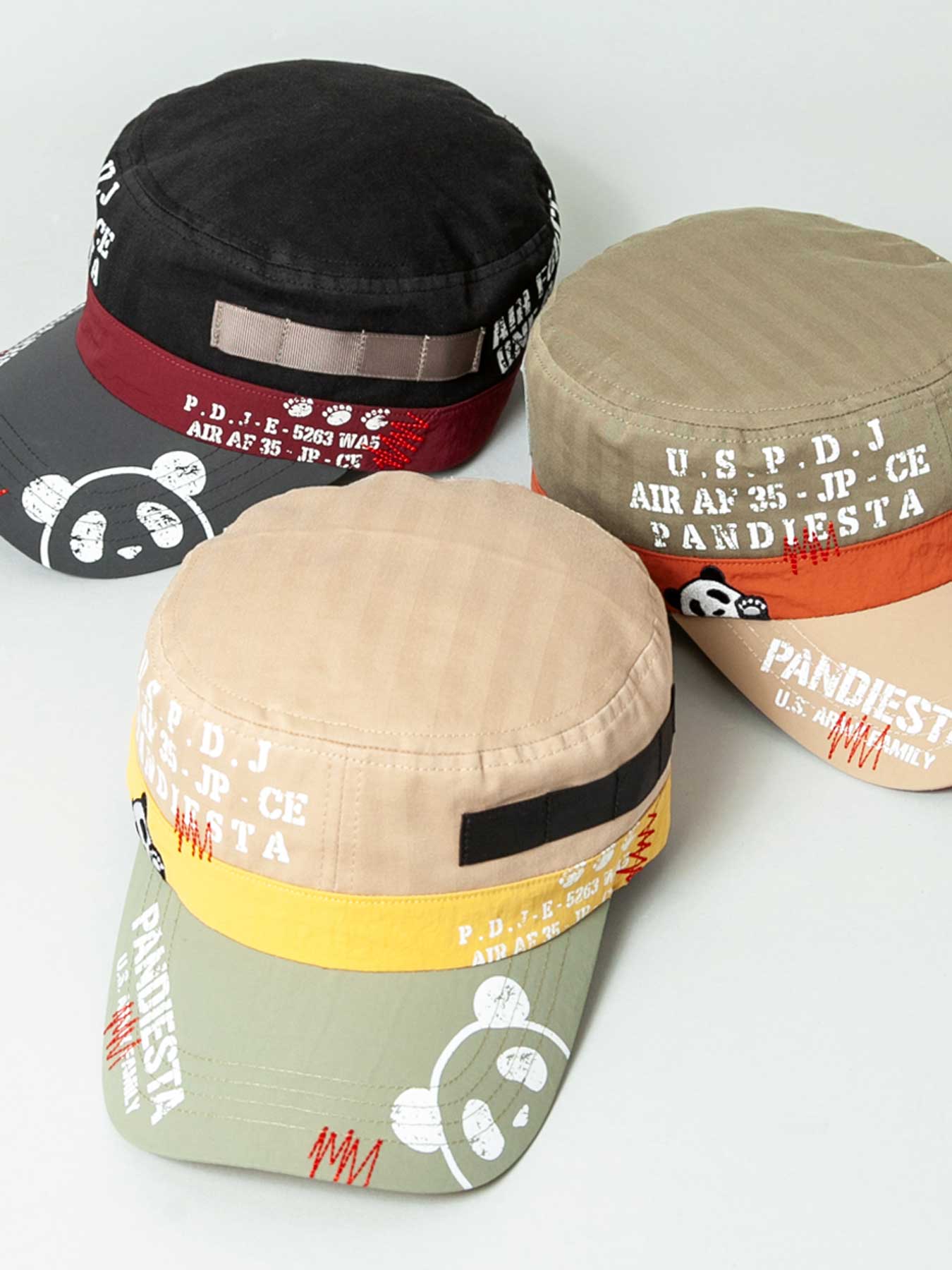 【PANDIESTA JAPAN】“PDJ-ARMY” 刺繍入り 配色切替 ワーク キャップ ｜ 帽子 キャップ 通販 春 夏 メンズ 黒 ブラック ベージュ 緑 カーキ フリーサイズ 人気 おすすめ おしゃれ かっこいい かわいい 日除け 日焼け UV 対策 パンダ ブランド