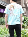 ◆Fashion THE SALE◆【絡繰魂】“夜桜” 総刺繍 タイダイ プリント Tシャツ | 和柄 ティーシャツ 半袖 通販 メンズ レディース ユニセックス 春 春服 夏 夏服 オールシーズン 黒 ブラック 水色 ブルー サックス M L XL LL 2L XXL 3L 人気 からくり ブランド 流儀圧搾