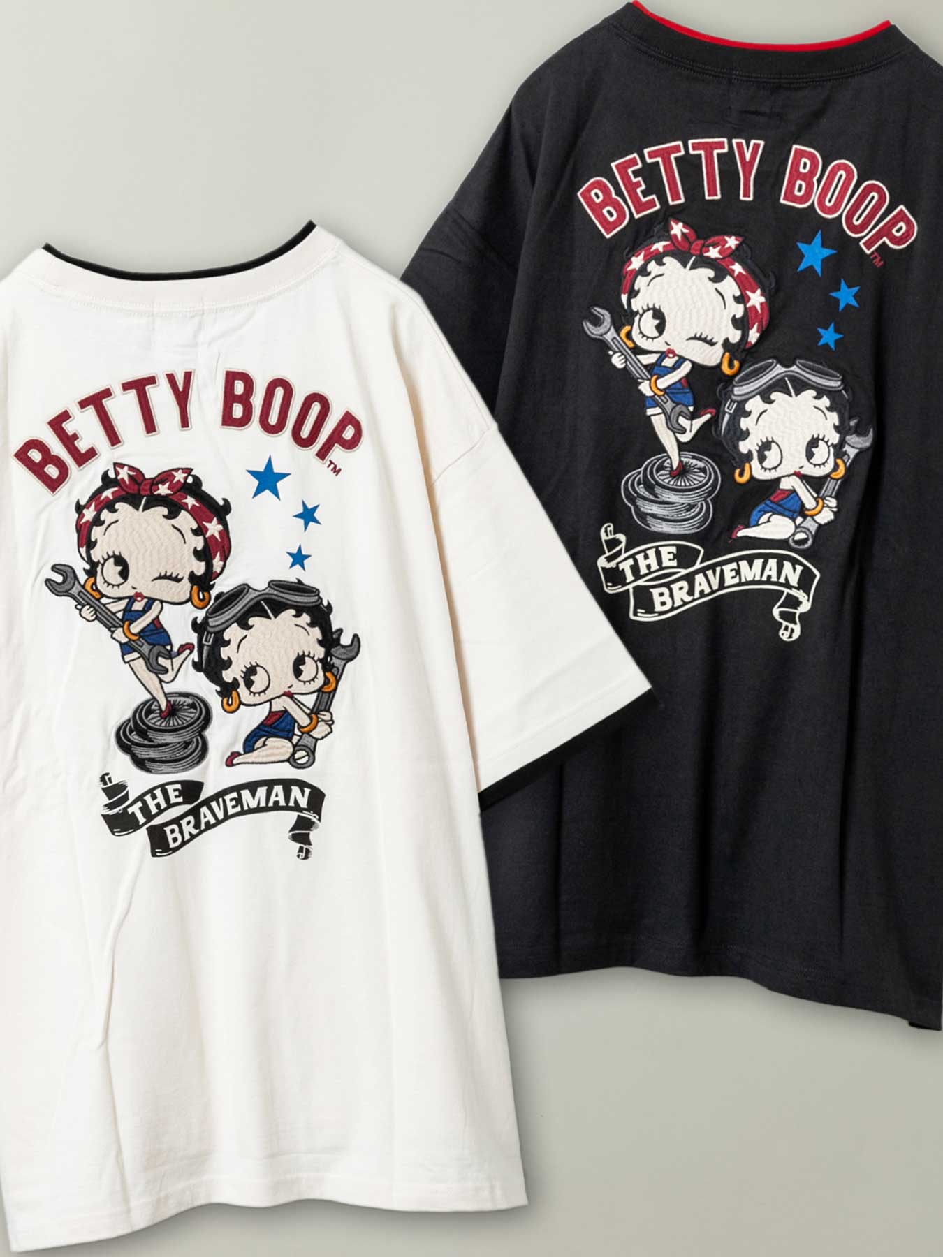 【BETTY BOOP】“修理屋 ベティ ”刺繍入り ポケット Tシャツ ｜ ティシャツ 半袖 通販 夏 夏服 メンズ ユニセックス 黒 ブラック 白 ホワイト オフホワイト S M L XL LL 2L おすすめ かっこいい バンソン バイカー ブランド 流儀圧搾 METHOD