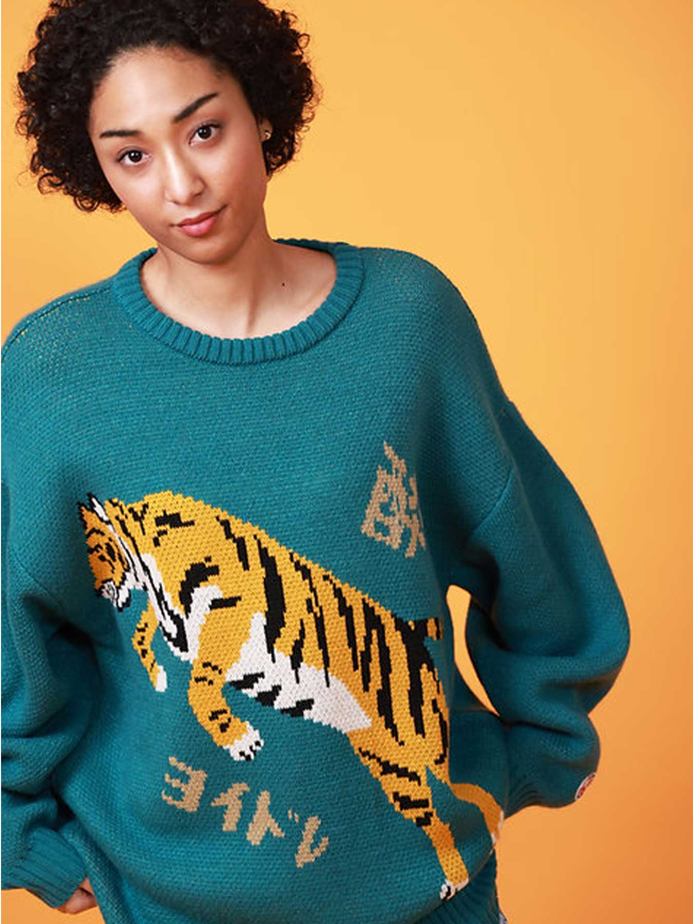 【YOIDORE】“酔虎”ジャガードニット | 和柄 プルオーバー セーター 長袖 通販 メンズ レディース ユニセックス 秋 秋服 冬 冬服 黒 ブラック 青...