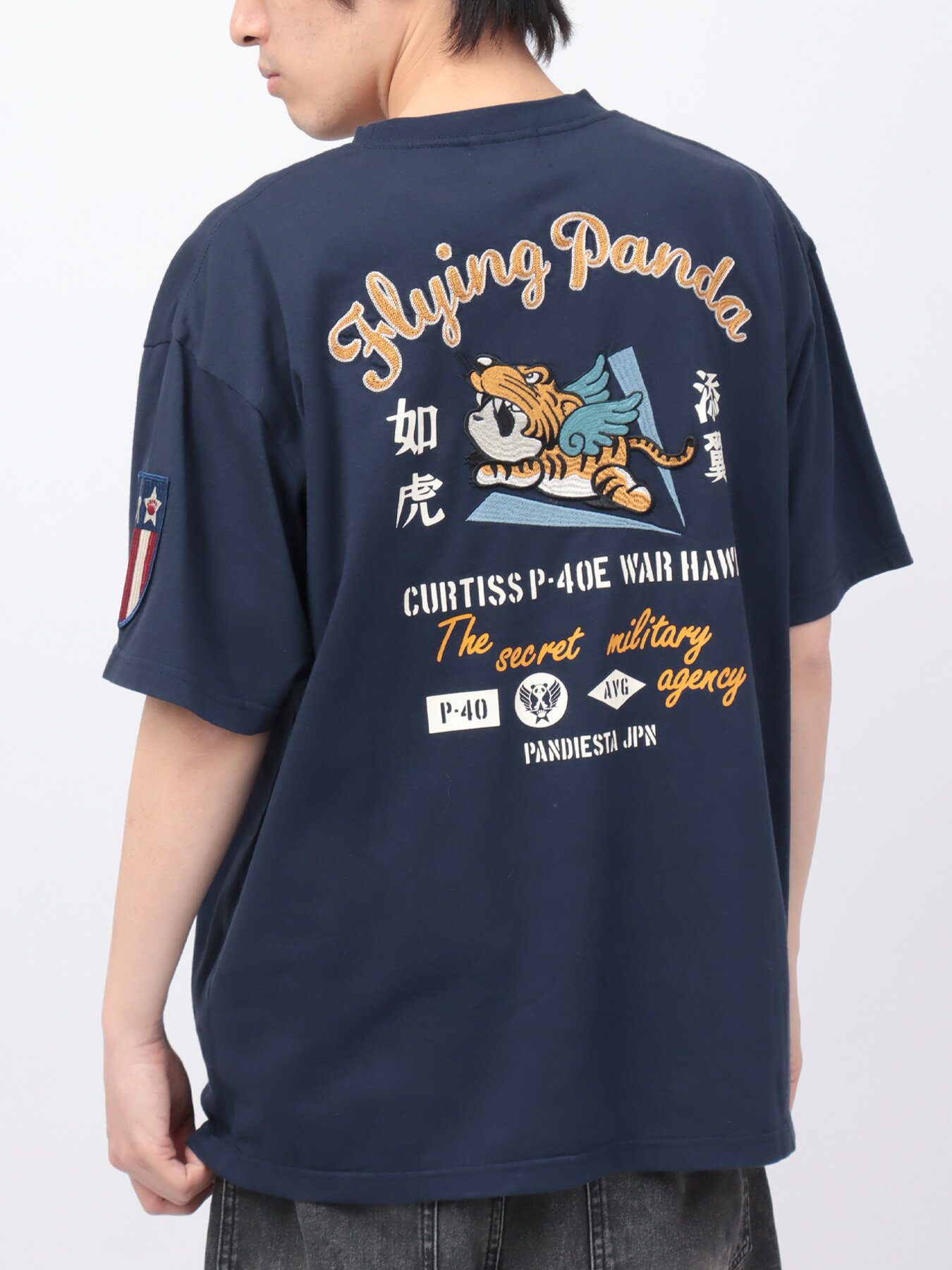 【PANDIESTA JAPAN】フライングパンダ 刺繍入り Tシャツ ｜ 和柄 ティーシャツ　半袖