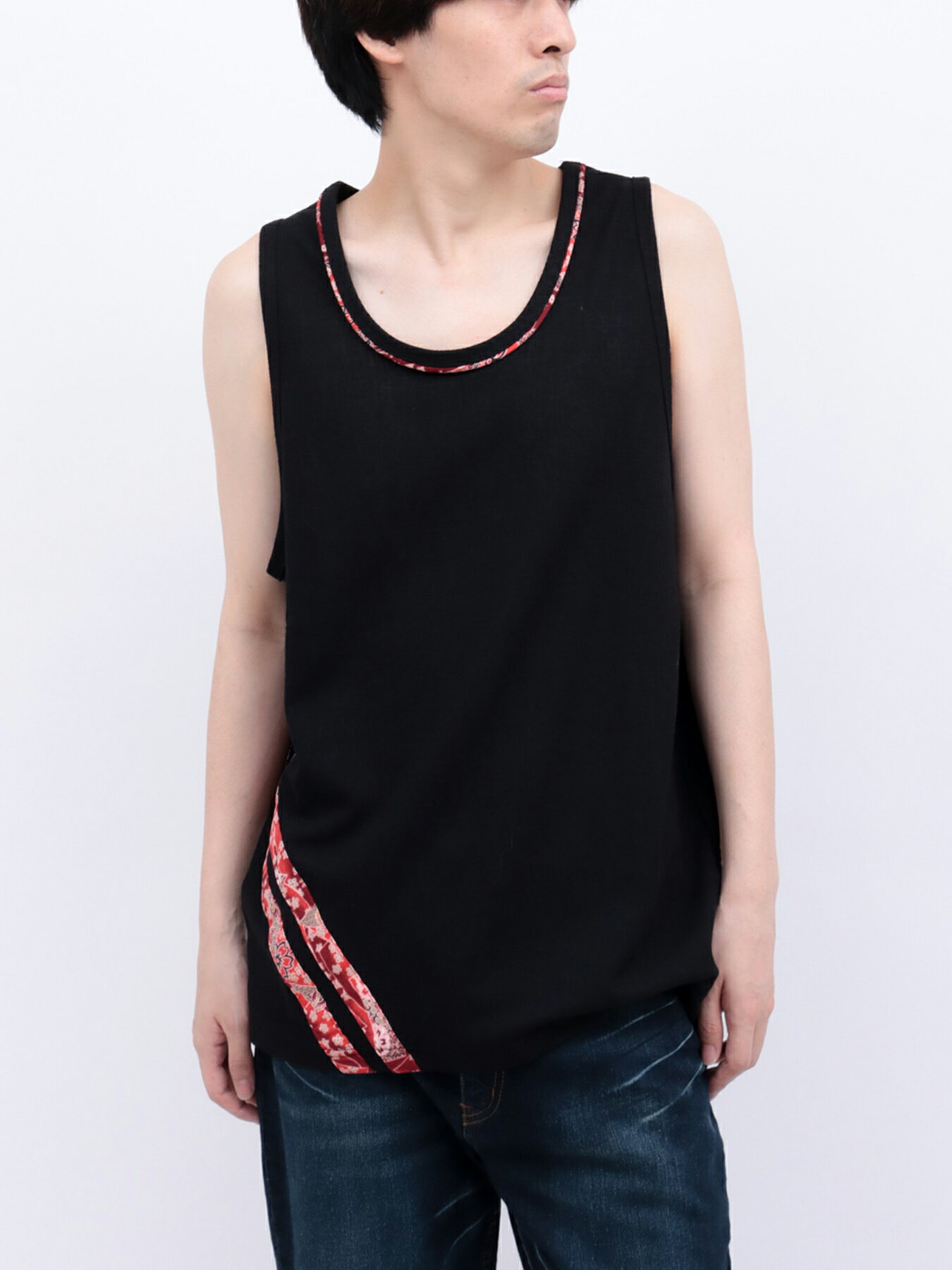 ◆スーパーSALE◆【雅結】和生地遣い タンクトップ | 和柄 タンク ノースリーブ 通販 メンズ レディース ユニセックス 白 ホワイト グレー 黒 ブラック...