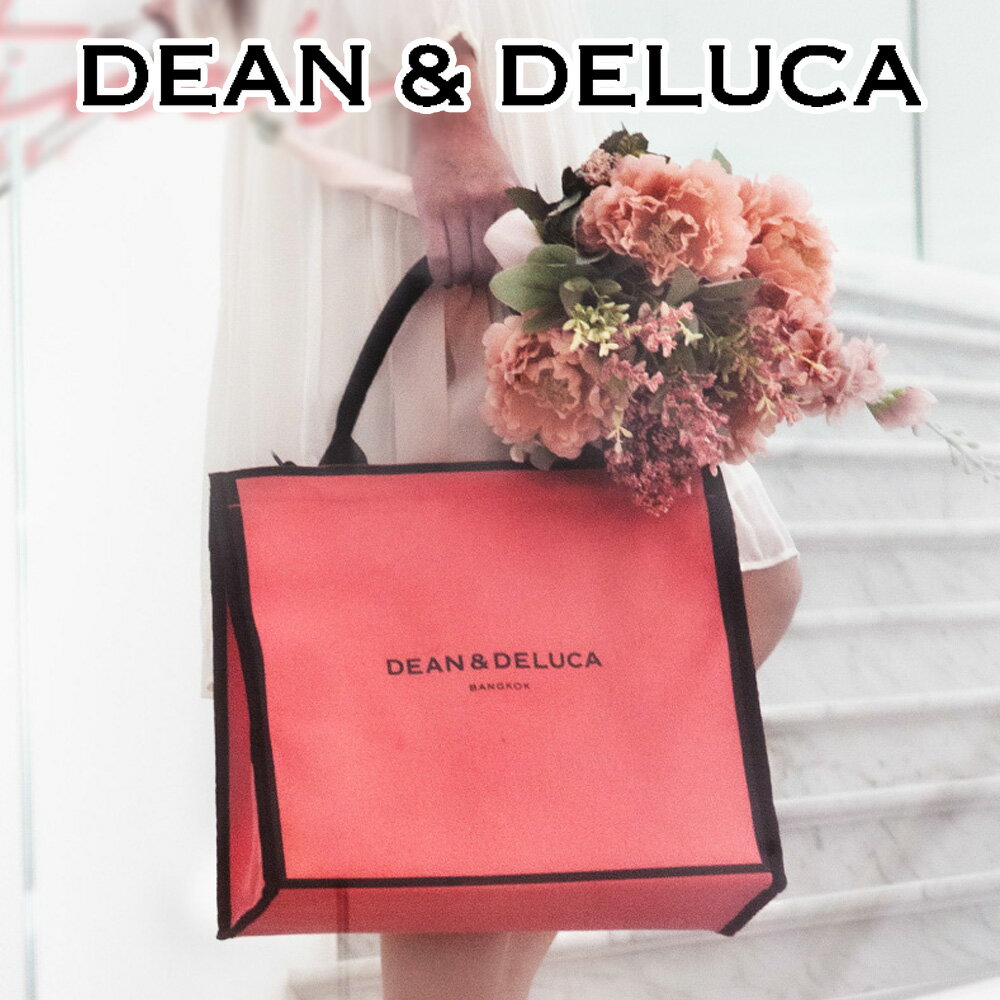 【海外限定】ディーンアンドデルーカ SQ ピーチピンク スクエア ショルダー トート ファスナー DEAN & DELUCA BANGKOK 限定 バンコク 新作 バッグ 斜めがけ 通勤 通学 A4