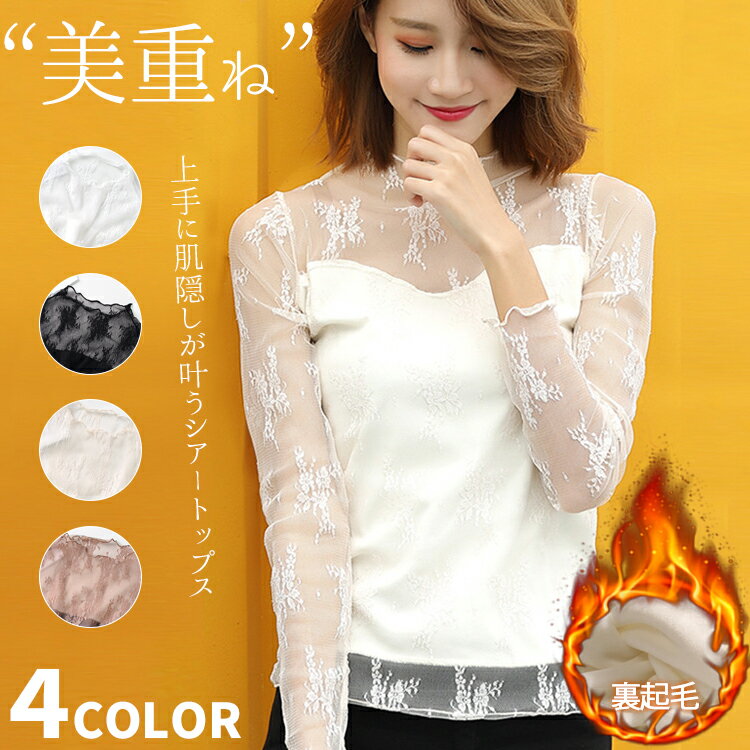 Rakuten - ブラウス 裏起毛 長袖 総レース 立ち襟 レース トップス レース シースルー シャツ ブラウス 花柄 レディース 韓国 ファッション