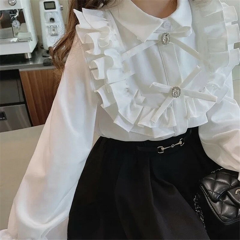 C.S.Shoppingの4種類選べる ブラウス 女の子 フォーマルブラウス キッズ シャツ 子供服 子供 子ども 長袖 卒園式 入園式 入学式 結婚式 ピアノ発表会 コンクール スーツ 白 ホワイト 110 120 130 140 150 160cm｜アングル3