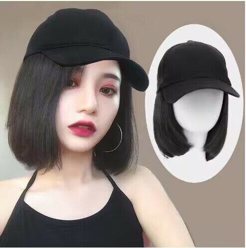 Rakuten - ウィッグ帽子 キャップ 帽子付きウィッグ 小顔効果 ウィッグキャップ 帽子 レディース 髪付き帽子 ボブ ショート ストレート 女性 かつら ショートヘア 大人 かわいい 普段使い