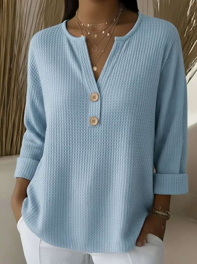 Rakuten - ワッフル ニット tシャツ レディース ニットソー Vネック 春 新作 長袖 カットソー 無地 トップス プルオーバー 柔らかい 凸凹 表面感 綺麗め カジュアル オフィスカジュアル 体型カバー 着痩せ 洗える おしゃれ