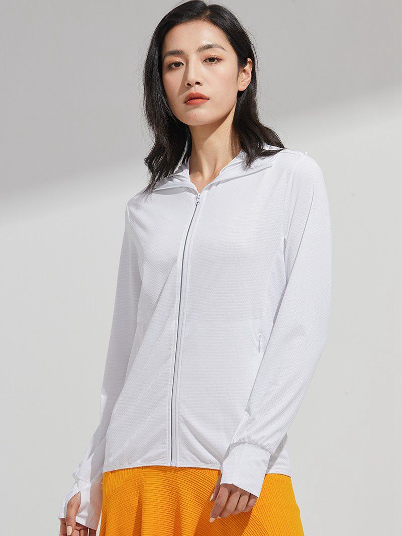 Rakuten - UPF50+ 紫外線対策 ラッシュガードパーカー レディース メンズ 接触冷感 指穴付き 長袖 体型カバー 薄手 日焼け止め スポーツ ジム ヨガ メッシュフード