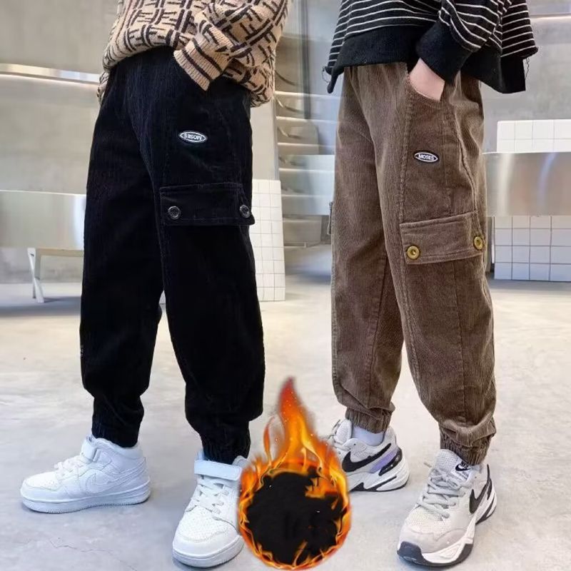 キッズ ジュニア スウェットジョガーパンツ 裏起毛 多ポケット カーゴパンツ 子供服 子ども服 コーデュ..