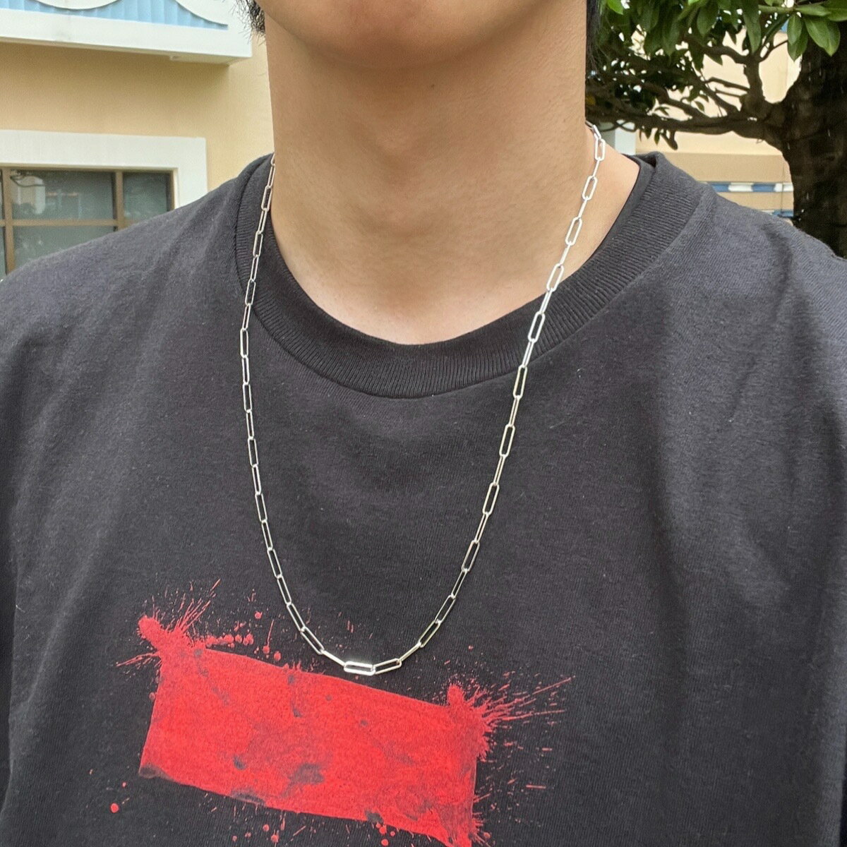 60cm シルバー ペーパークリップチェーンネックレス ロングネックレス メンズ レディース アクセサリー 流行 トレンド カジュアル ストリートファッション ...