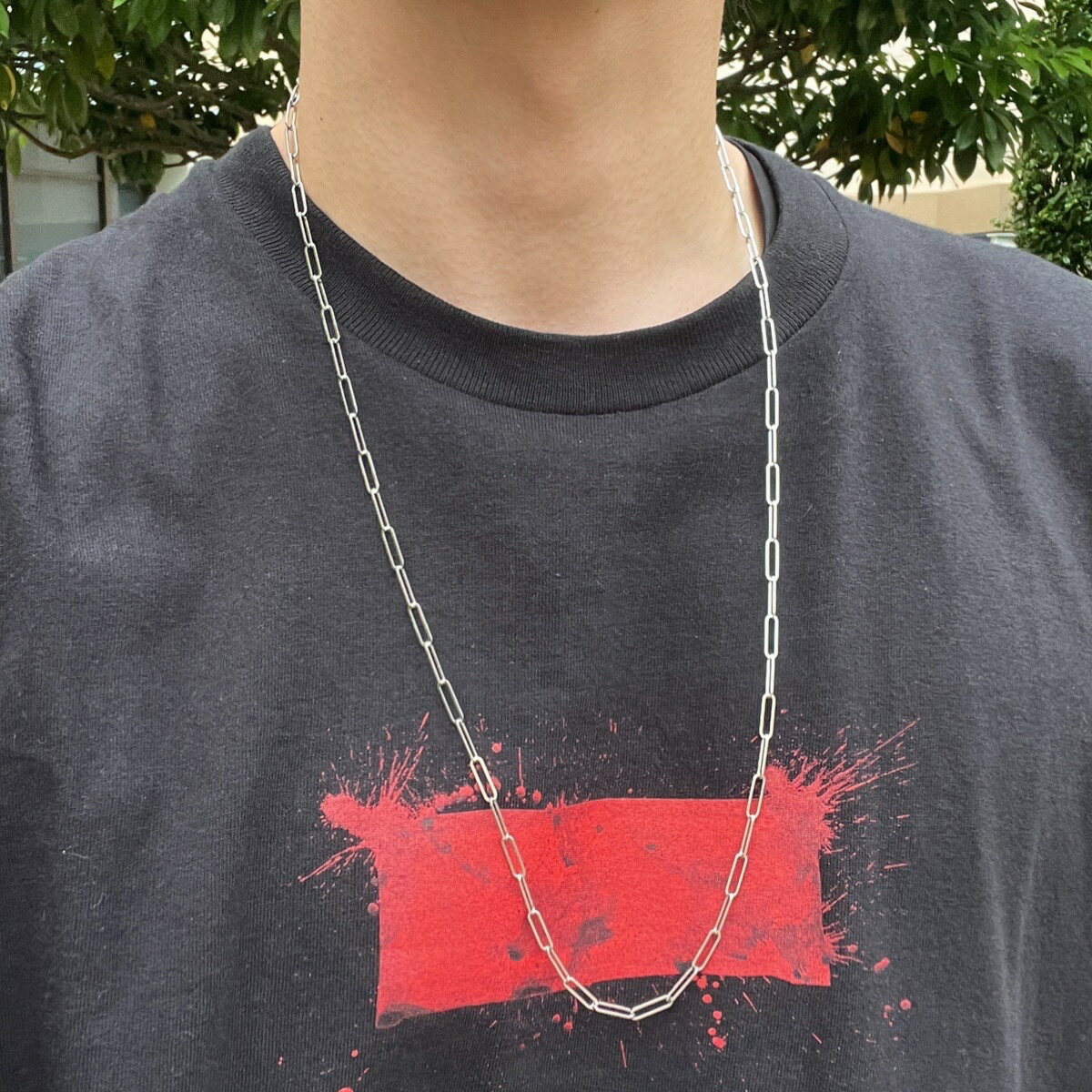 70cm シルバー ペーパークリップチェーンネックレス ロングネックレス メンズ レディース アクセサリー 流行 トレンド カジュアル ストリートファッション ...