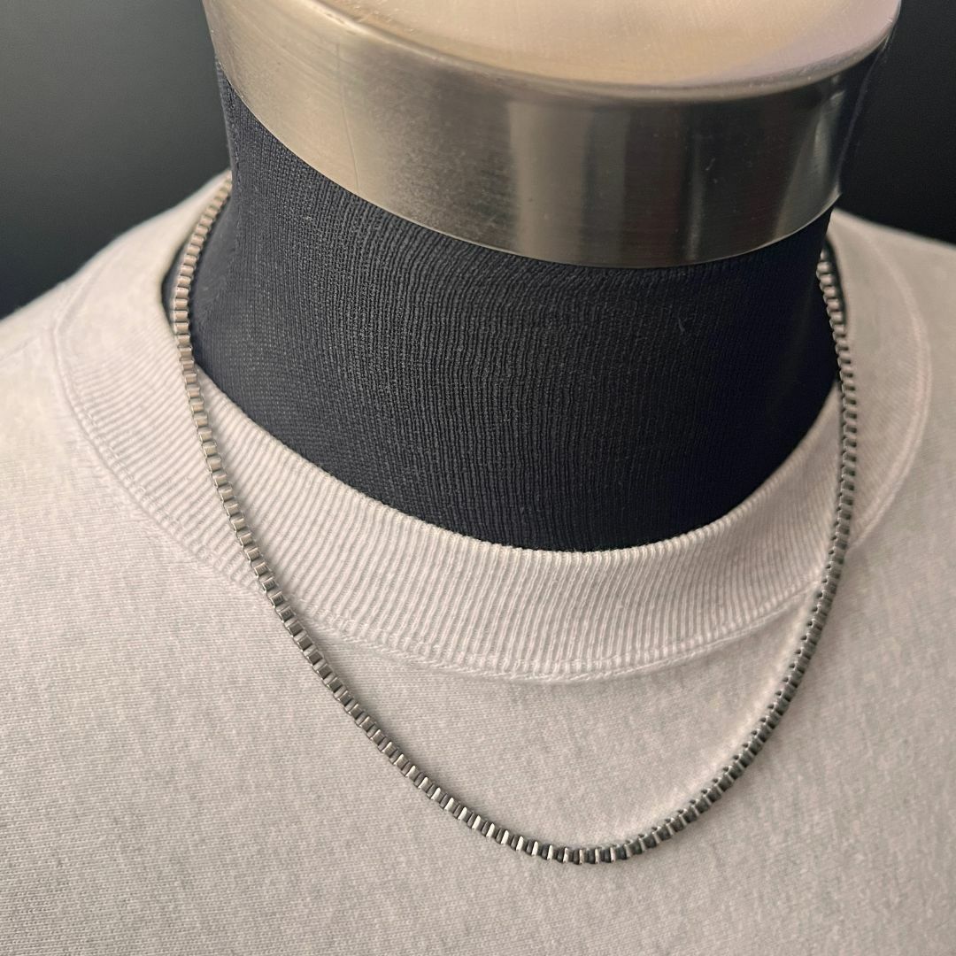 ステンレス製 3mm幅 ボックスチェーンネックレス 50センチ アレルギー対応 錆びない 変色しない ネックレス メンズ レディース 兼用 デザインチェーン