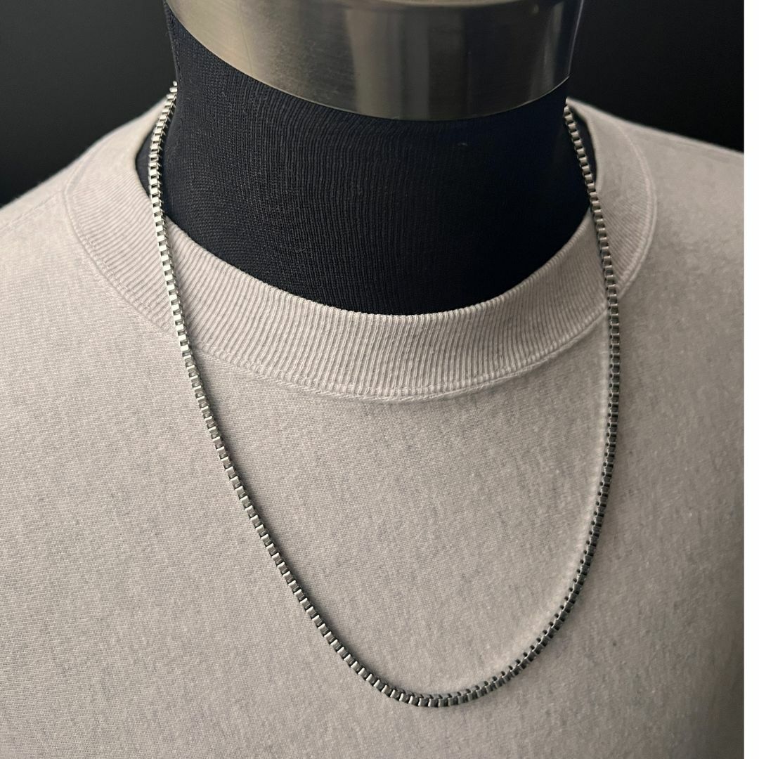 ステンレス製 太め3ミリ幅 ボックスチェーンネックレス 60センチ 錆びない 変色しない ネックレス アレルギー対応 メンズ レディース 兼用 アクセサリーロン...