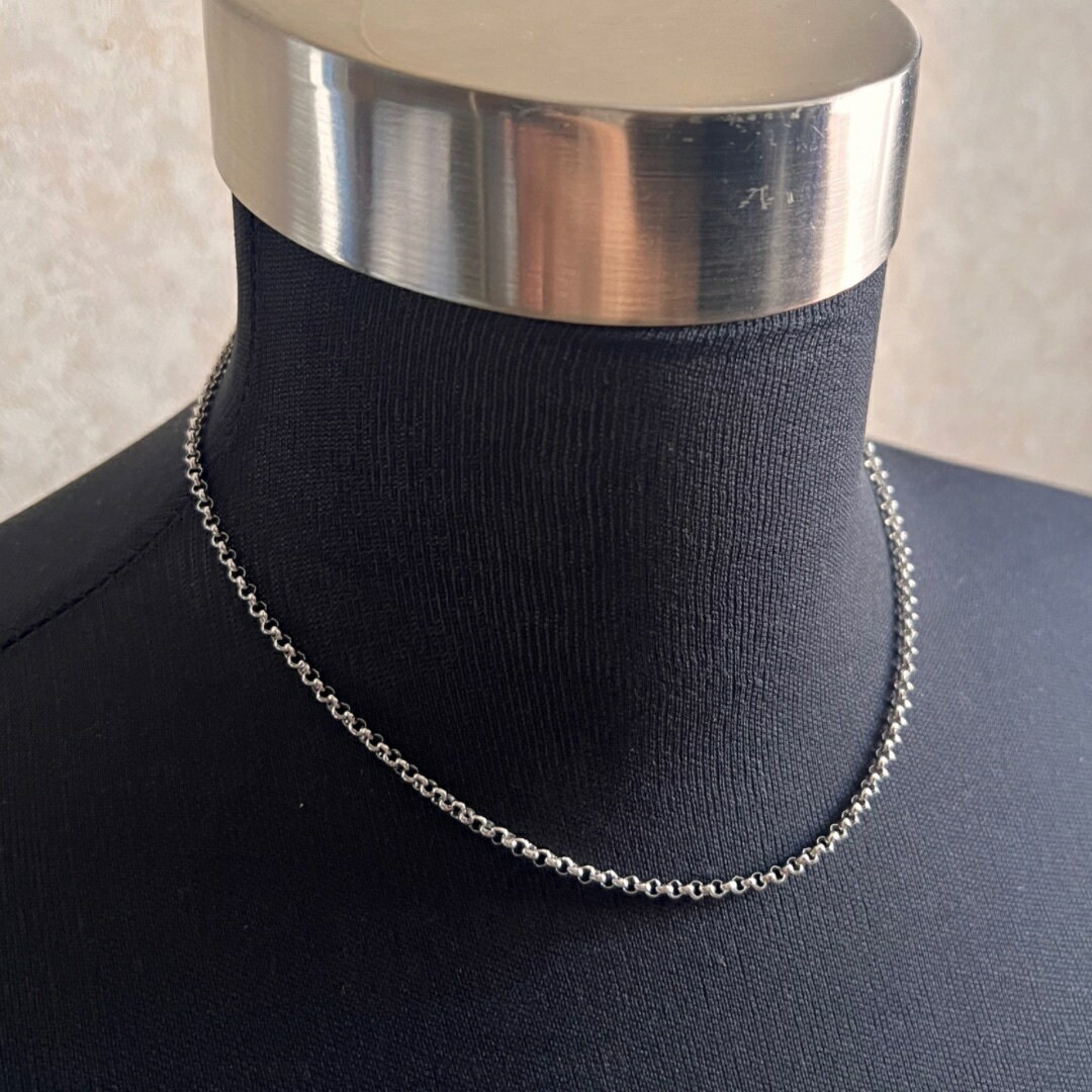 ネックレス ステンレス ロールチェーンネックレス 45cm 幅3mm鎖 シルバー アクセサリー メンズ レディース 甲丸 おしゃれ シンプル アクセサリー 錆びない つけっぱなし 短い ショート