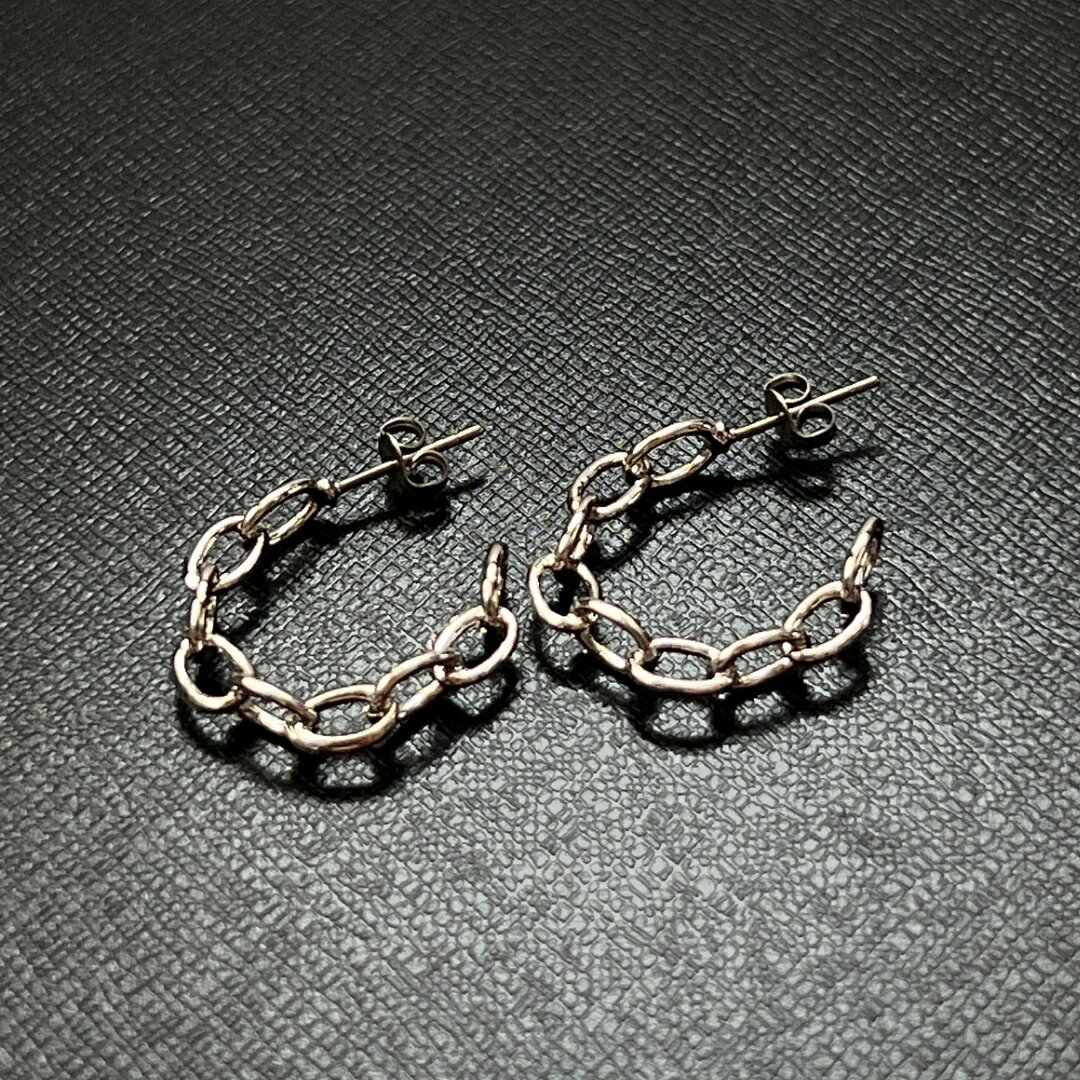 両耳 チェーンフープピアス メンズ 金属アレルギー 対応 チタンポスト直径2センチ ...