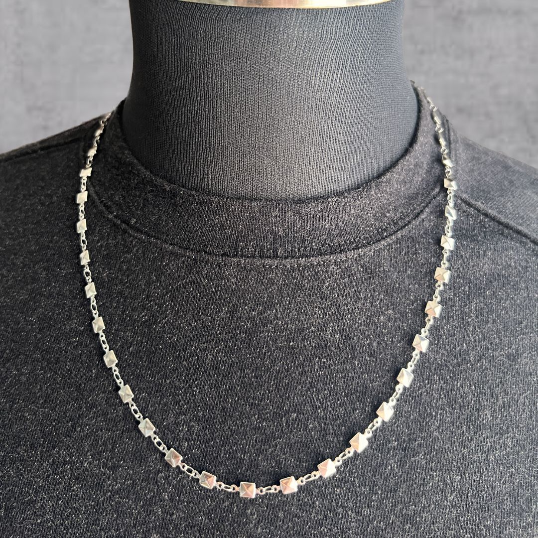 60cm 長め ステンレス刻印付き スタッズチェーンネックレス デザインチェーンネックレス シルバー メンズ レディース アクセサリー ファッション ジュエリー ロングチェーンネックレス