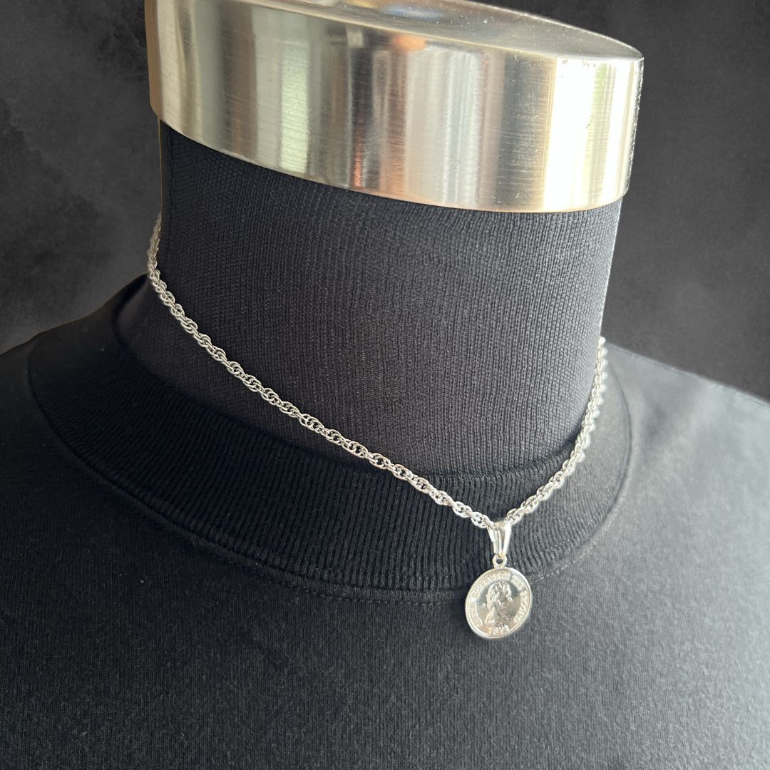 シルバー ロープチェーン コインネックレス 40センチ メンズ レディース ネックレス アクセサリー 短め 短い 高級 送料無料