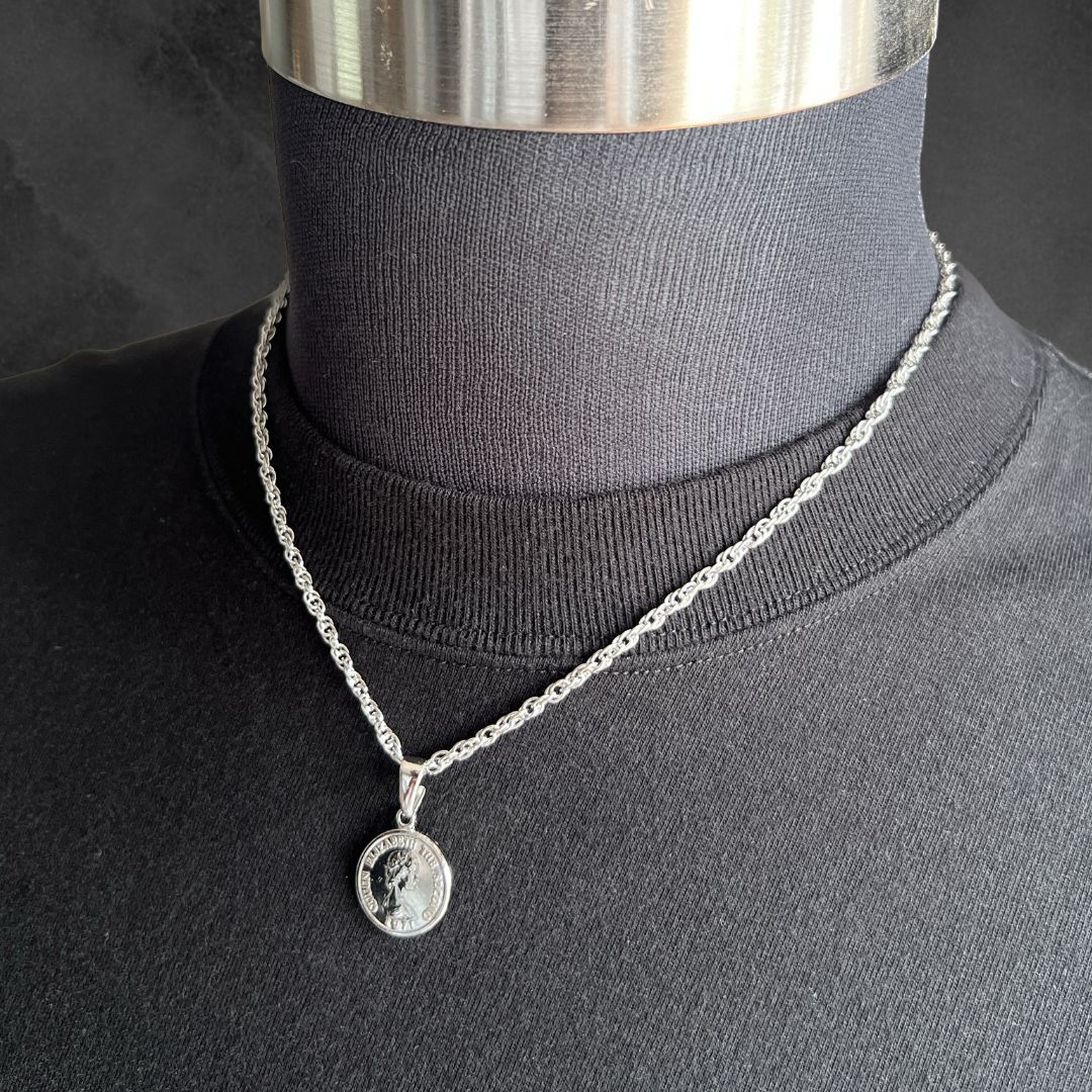 シルバー ロープチェーン コインネックレス 45センチ メンズ レディース ネックレス アクセサリー デザインチェーン 短め 短い ショート 送料無料 オリジナ...