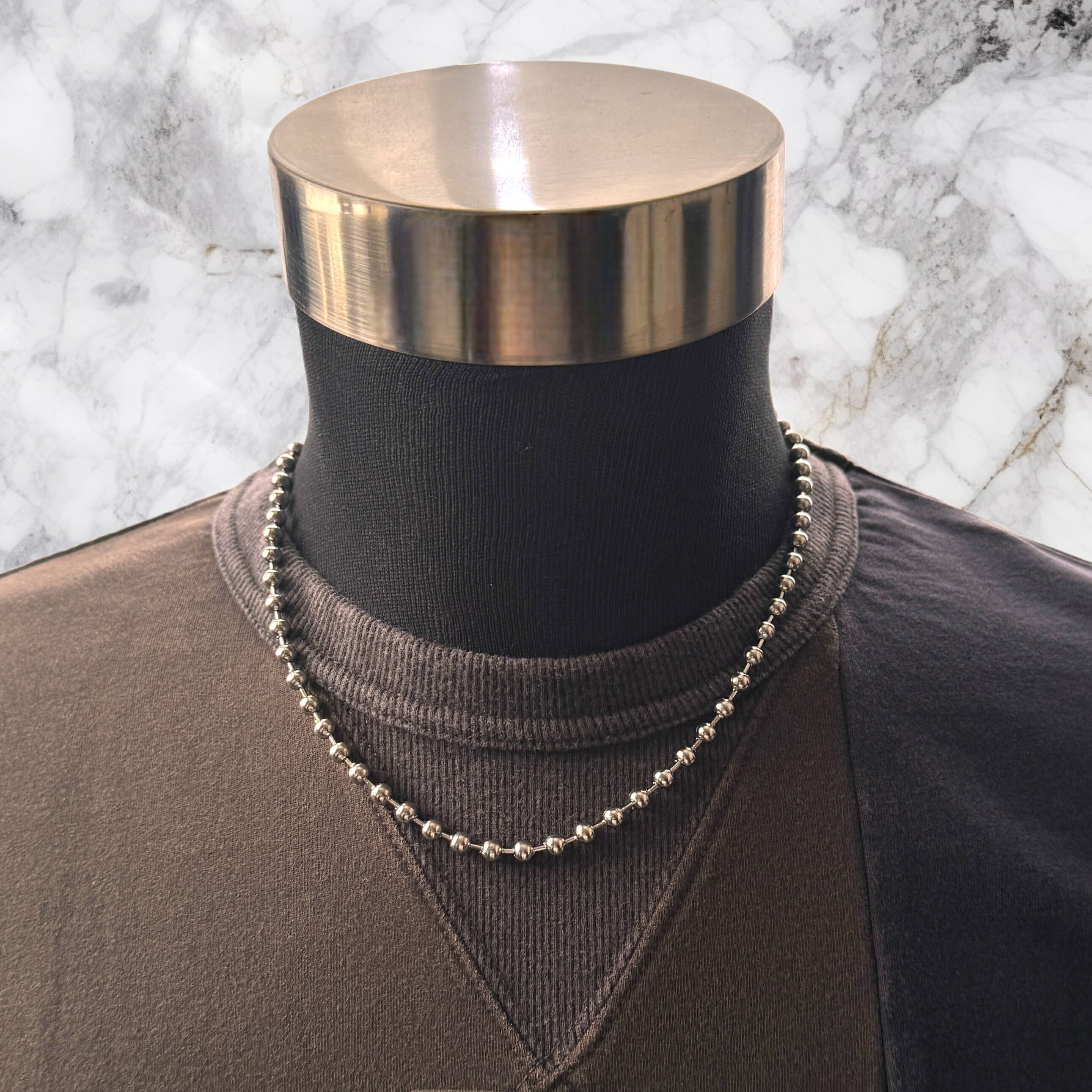 直径5mm ステンレス製 ボールチェーンネックレス 50cm 太め 太い 50センチ シンプルネックレスつけっぱなし 錆びない ショート メンズ レディース 兼...