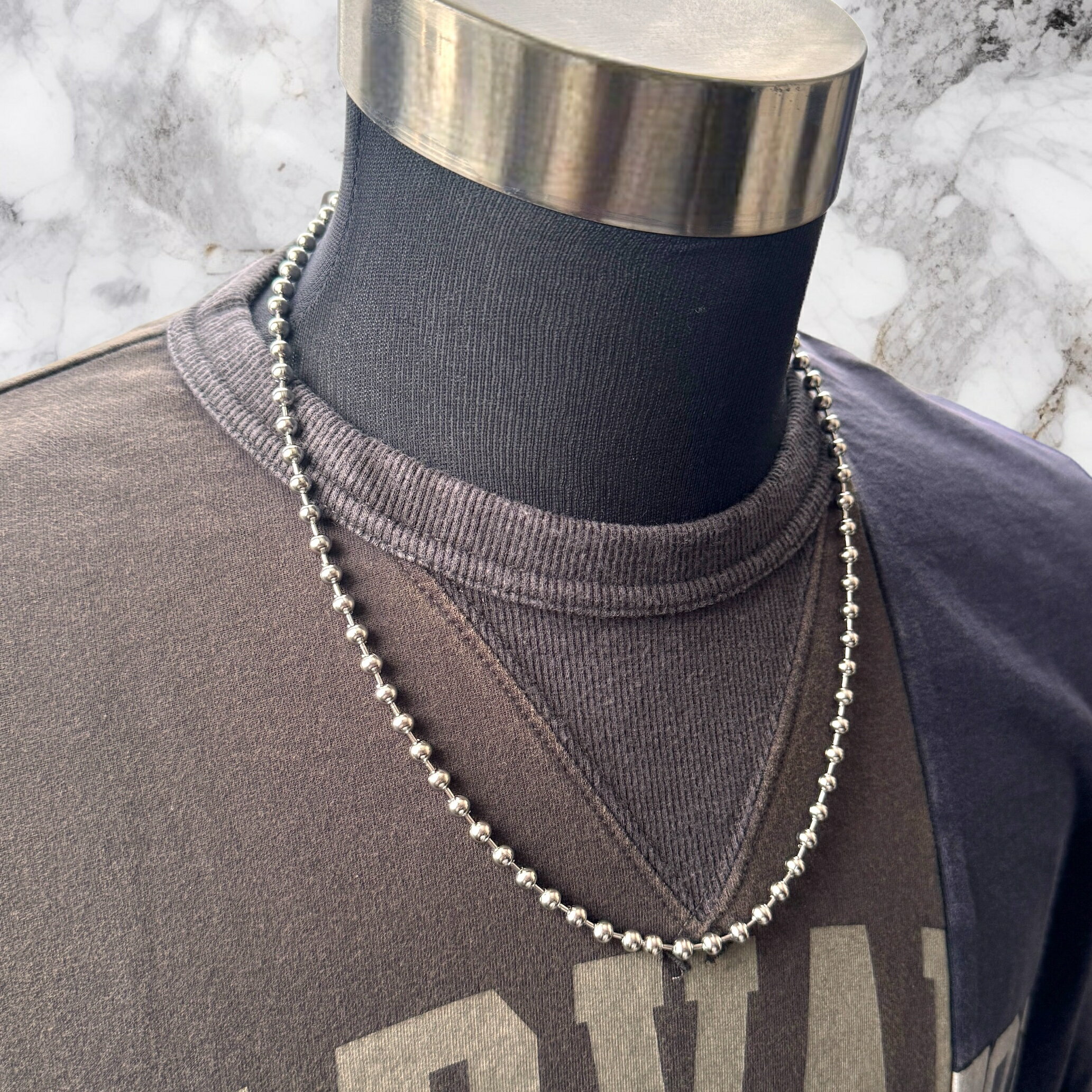 直径5mm ステンレス製 ボールチェーンネックレス 60cm 太め 太い 60センチ シンプルネックレス ロングネックレス ロングチェーン つけっぱなし 錆びな...