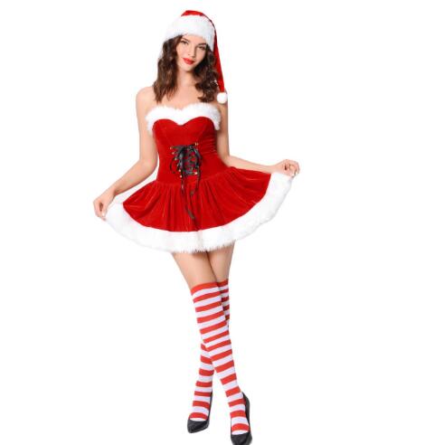 Rakuten - 送料無料 大人 クリスマス衣装 レディース ワンピース ミニ スカート クリスマス コスプレ ハロウィン 仮装 サンタクロース コスチューム 帽子付き プレゼント 忘年会 パーティー 演出 舞台服 文化祭 学園祭 可愛い お遊戯会 イベント服 cosplay レッド