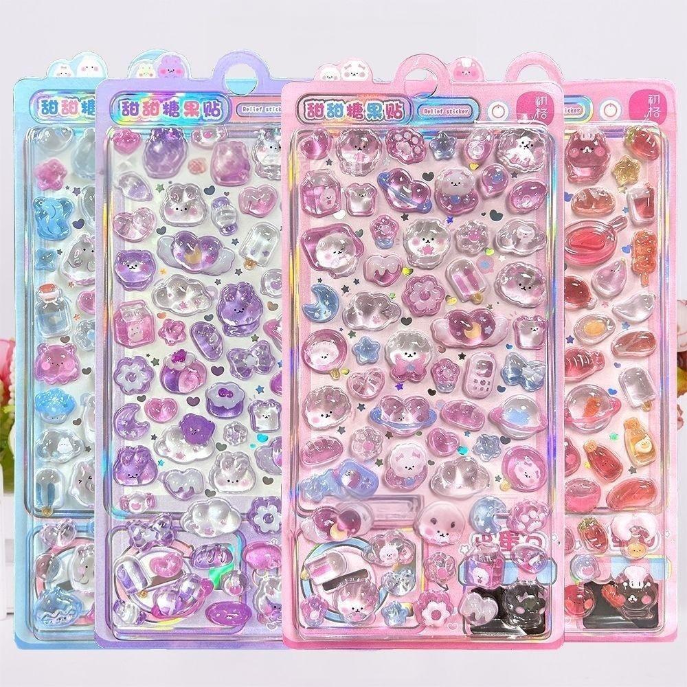 乐天商城 - ステッカー デコ スマホケース 4枚セット キラキラ かわいい 3D 泡シール ご褒美シール 立体シール デコレーション 手帳 ぷくぷくシール 水筒 ペン カップ DIY ステッカーデコ 可愛い 文房具 プレゼント DIY